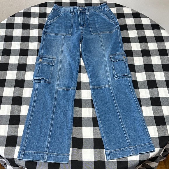 Judy Blue Allison Jeans High Rise Wide Leg Cargo Utility Stretchy Baggy Sz 7/28 - Picture 2 of 15